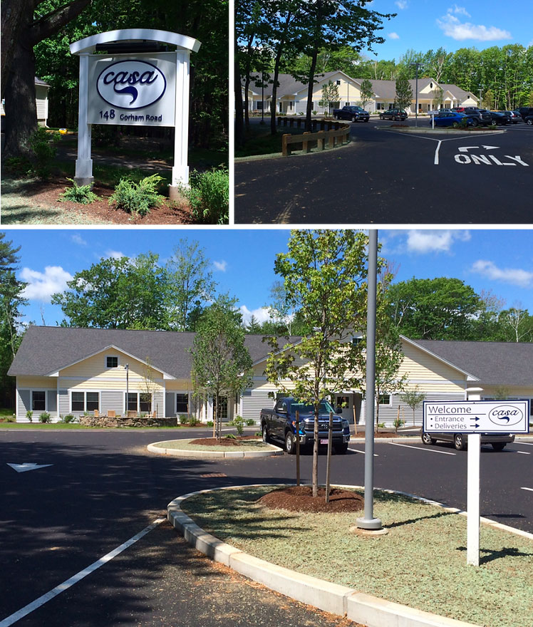 Compilation photo of Casa Intermediate Care Facility showing the sign on the road and the building
